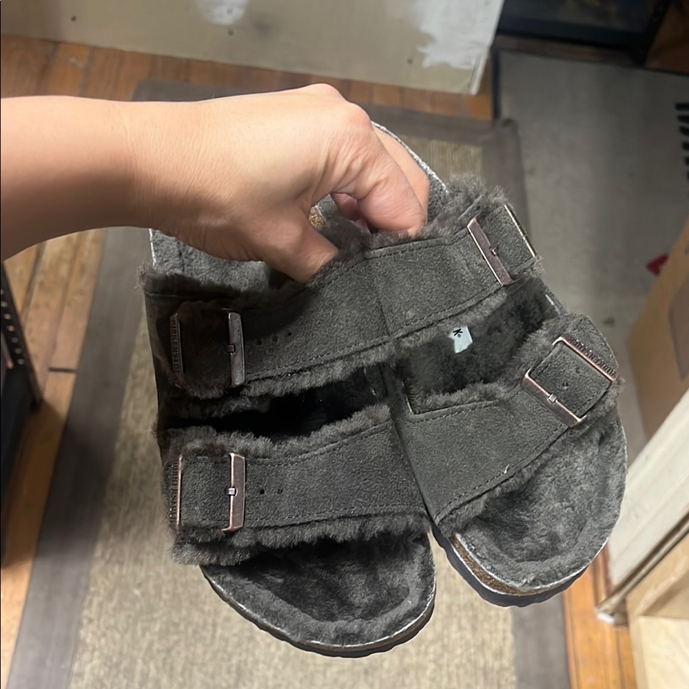 Mocca Fuzzy Double-Strap Sandals